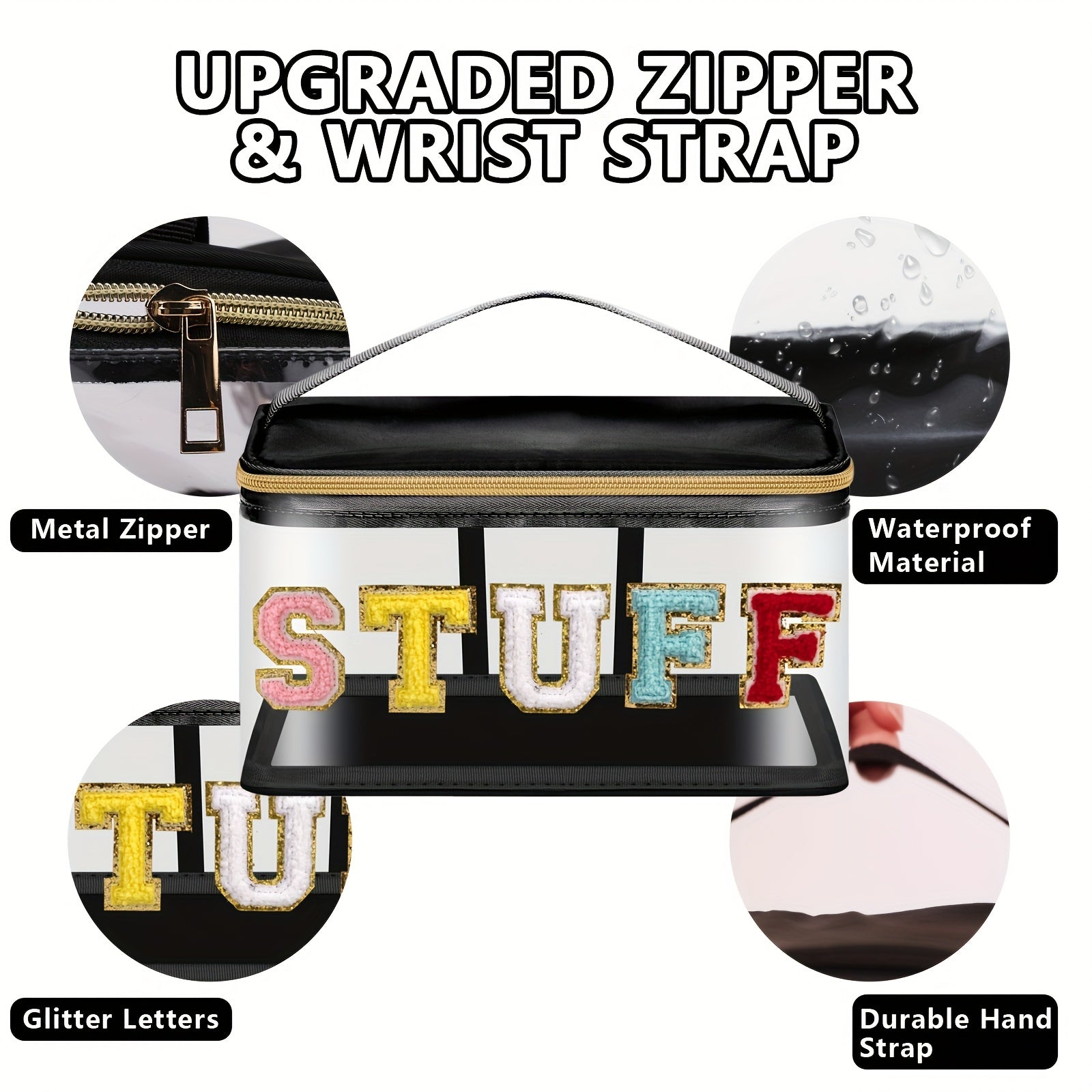 Chenille Letter Clear Makeup Bag Glitter Cosmetic Handbag