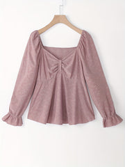  Eyelet Embroidery Flounce Sleeve Peplum Top
