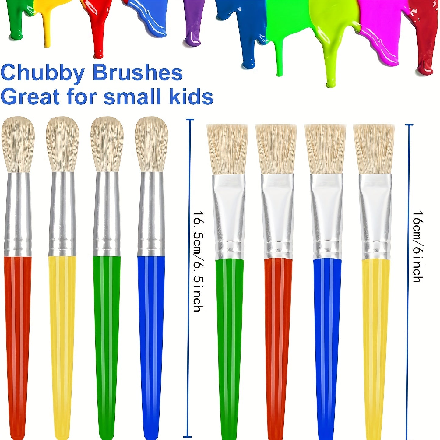 8 Pcs Kids Paint Brushes Round and Flat Easy to Clean No Shedding Bristles