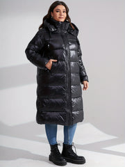 Solid Long Length Parka Hooded Outerwear Women's Clothing