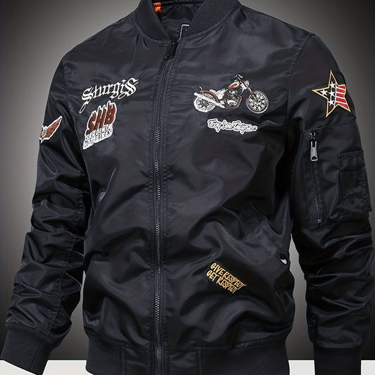 Embroidered Men's Slim Fit Sports Jacket Windproof Motorcycle Jacket