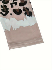  Colorblock Leopard Print V Neck Dress
