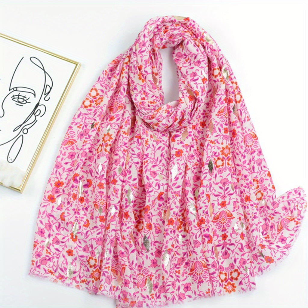 Rose Flower Scarf Boho Frayed Edge Shawl Head Wrap Sunscreen Windproof
