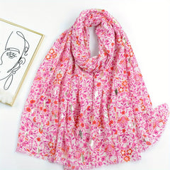 Rose Flower Scarf Boho Frayed Edge Shawl Head Wrap Sunscreen Windproof