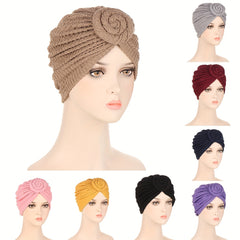 Crinkle Twist Turban Cap Solid Casual Head Wrap Elastic Hijab Hat