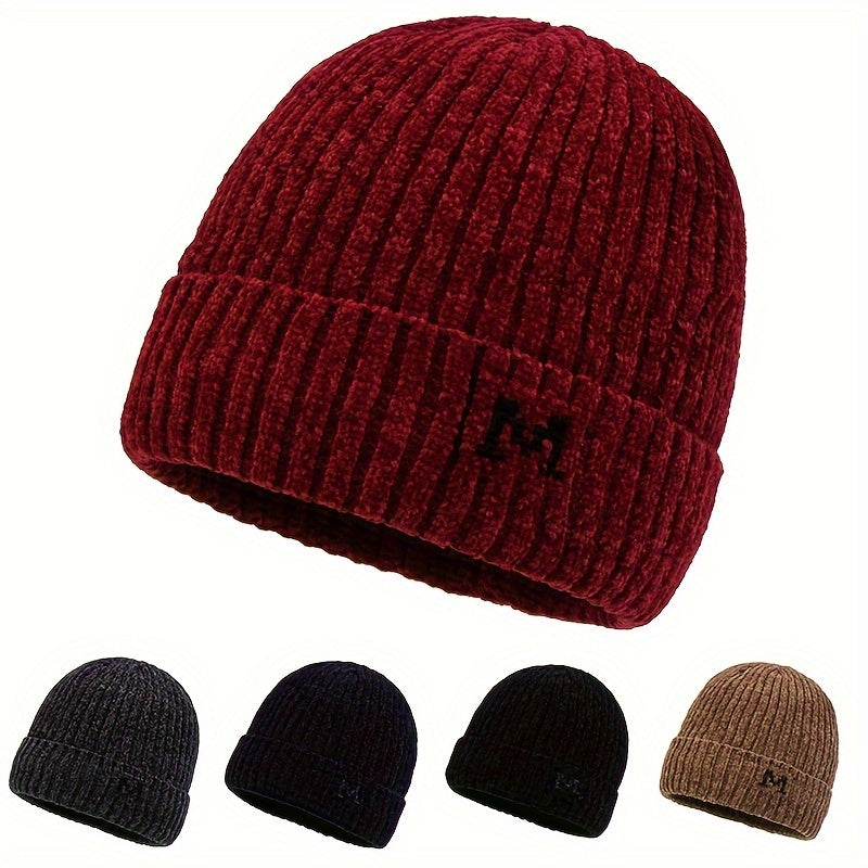 Chenille Velvet Pullover Hat Winter Windproof Knitted Hat Ski Cycling Beanie