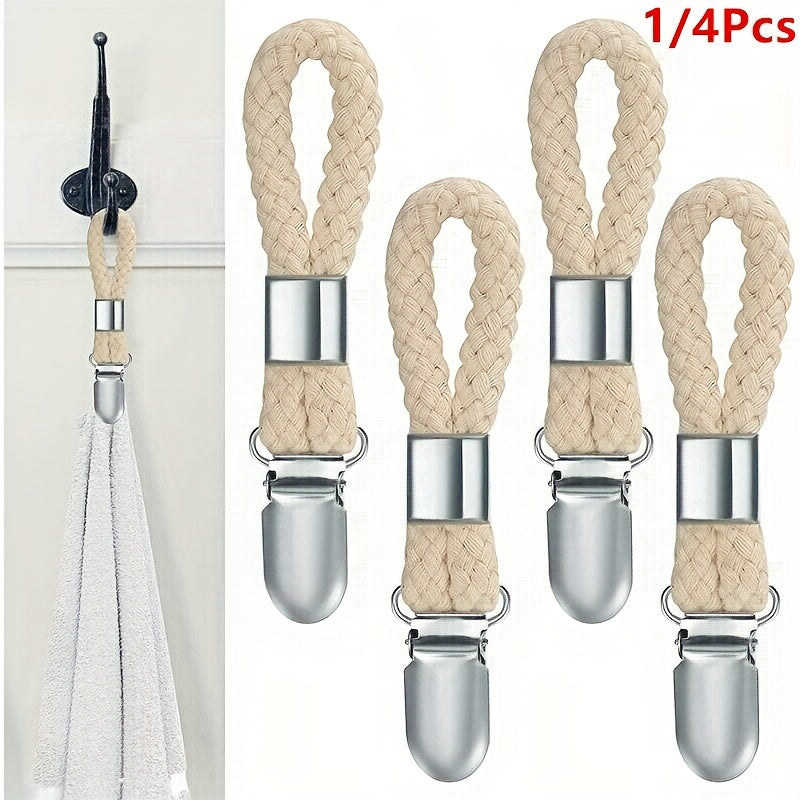 4pcs Woven Cotton Rope Loop Towel Clip Bathroom Towel Hangers
