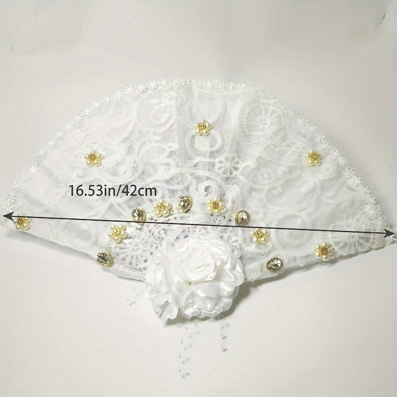 Royal Style Floral Wedding Hand Fan with Rhinestones Bridal Accessory