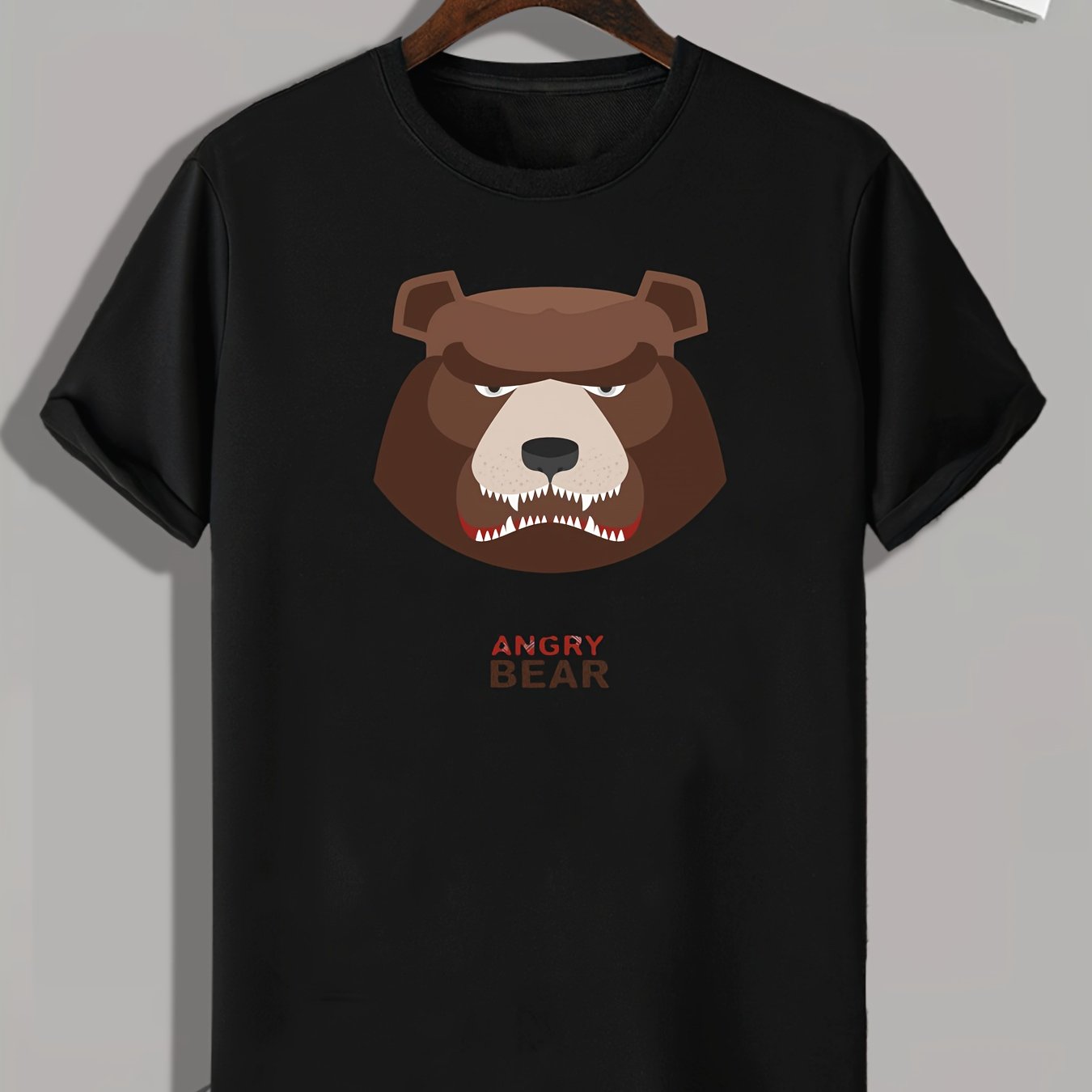 Angry Bear Pattern Print Men's Comfy Sports T-shirt Graphic Tee