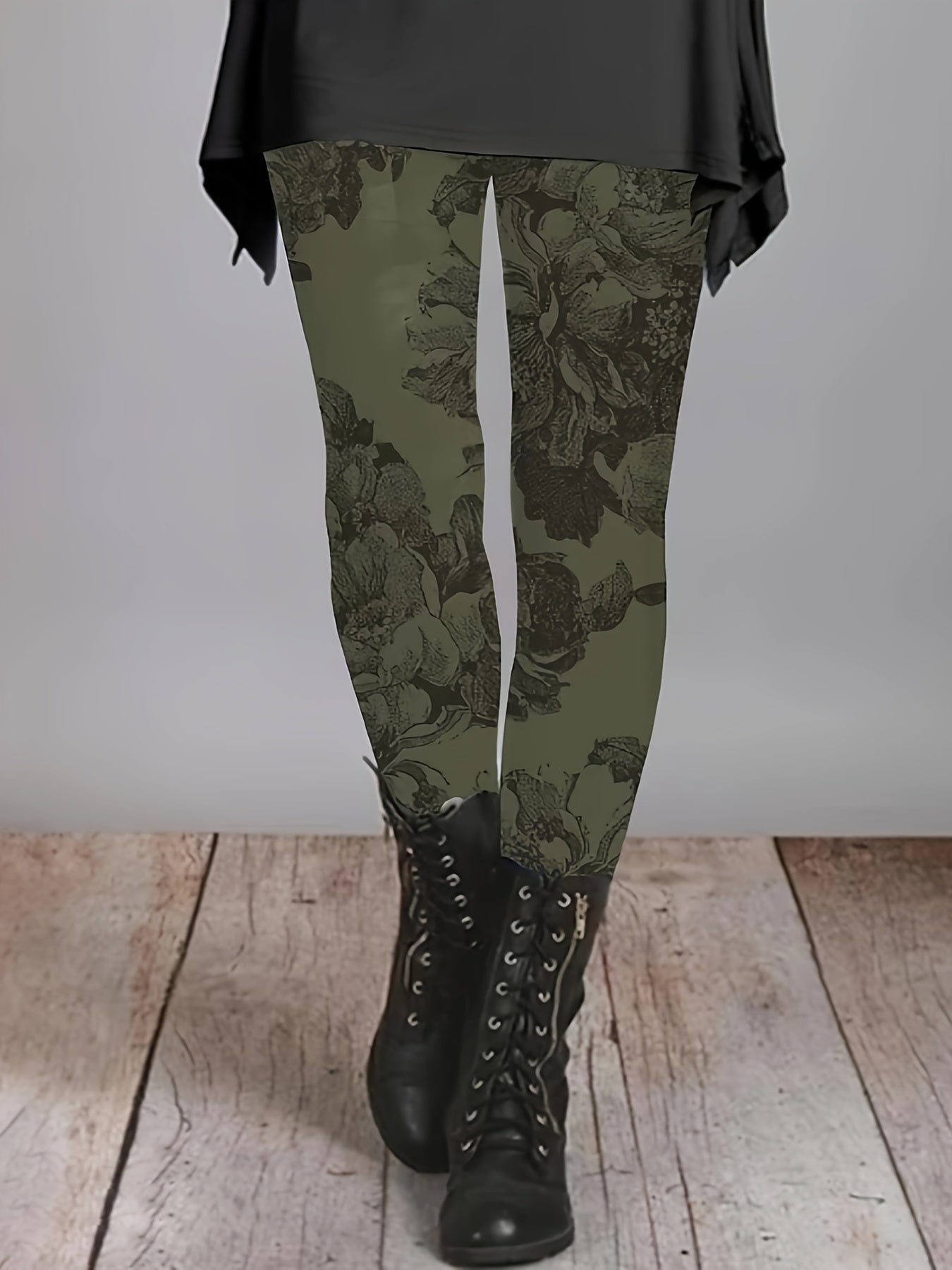 Plus Floral Print High Rise Skinny Trousers