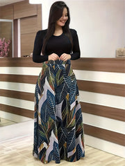  Colorblock Long Sleeve Maxi Dress