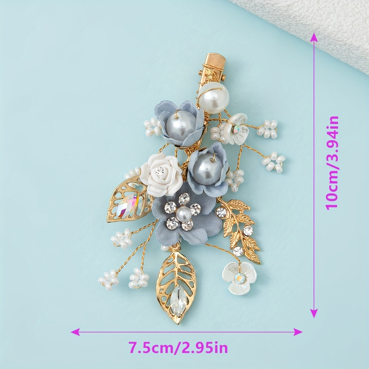 Glitter Metal Flower Hair Clip Crystal Beaded Bridal Hair Clip