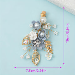 Glitter Metal Flower Hair Clip Crystal Beaded Bridal Hair Clip