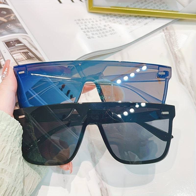 Square One piece Sunglasses Rivet Decor Anti Glare UV400