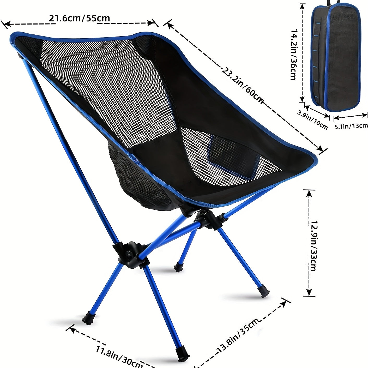 Portable Camping Chair with Side Pocket & Carry Bag for Outdoor Activities