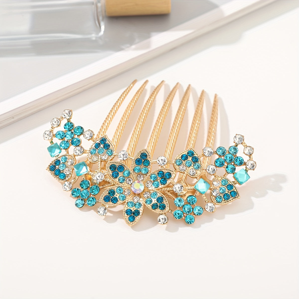 Crystal Rhinestone Hair Comb Flower Decor Non-slip Hair Ornament