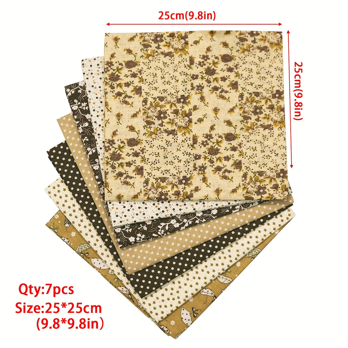 7pcs Coffee Series Floral Cotton Fabric Quilting Patchwork Fabric