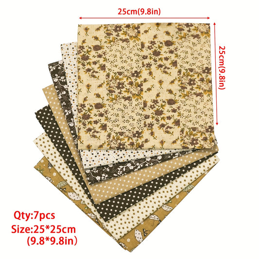 7pcs Coffee Series Floral Cotton Fabric Quilting Patchwork Fabric