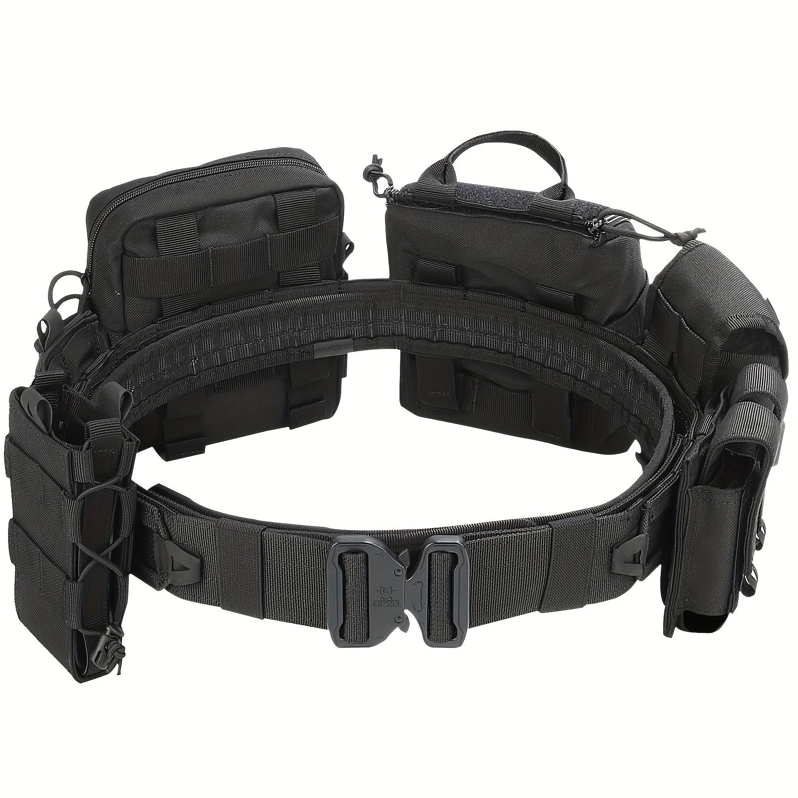 8pcs Molle Battle Belt Utility Belt w/ Pouches, Quick Release Trigger