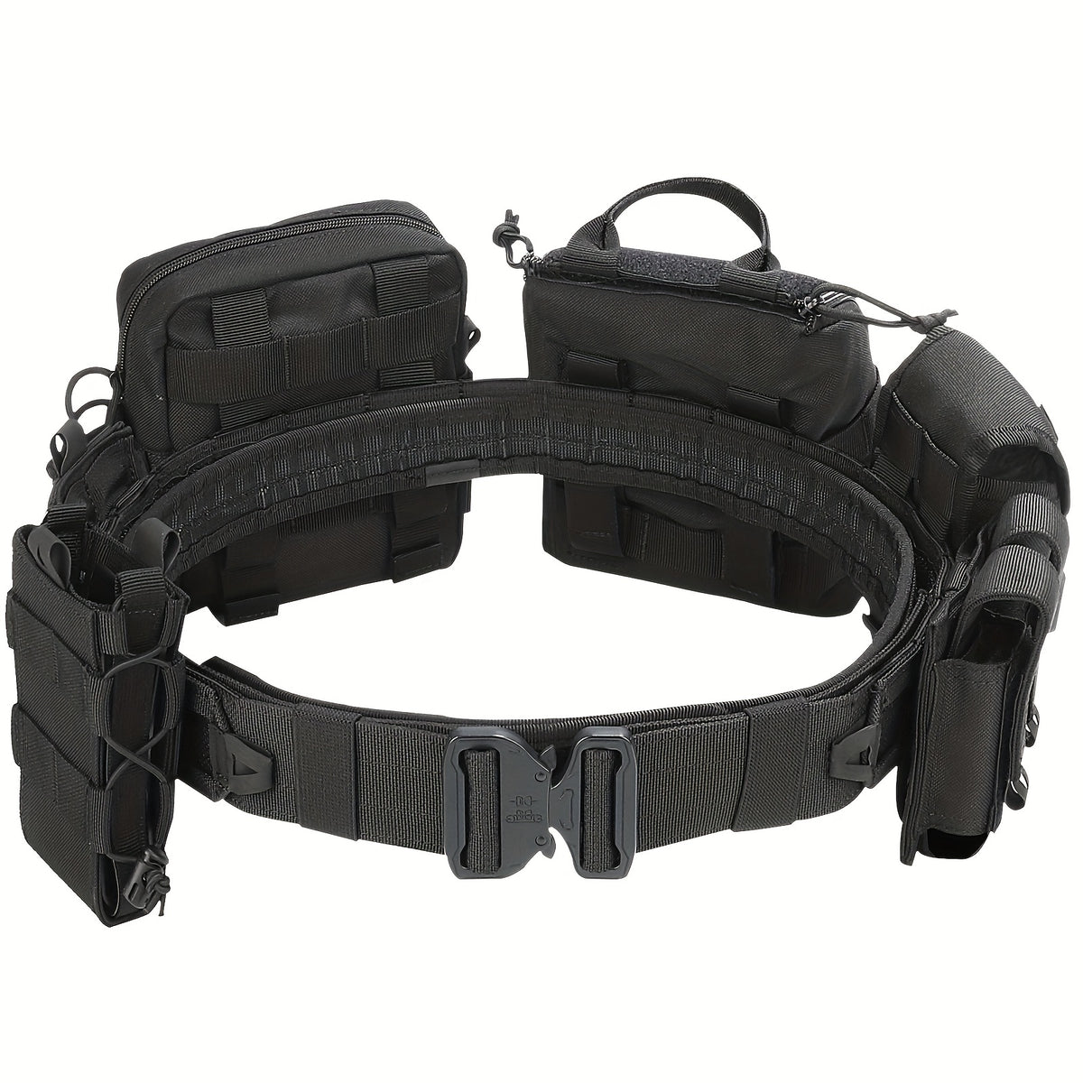 8pcs Molle Battle Belt Utility Belt w/ Pouches, Quick Release Trigger