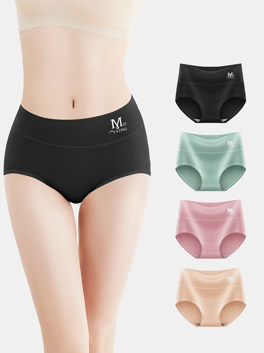 4pcs High Waisted Cotton Panties Stretch Ladies Briefs