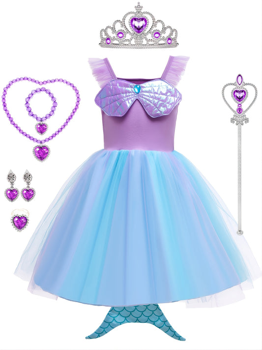 Girls Mermaid Princess Dress Fishtail Birthday Gift Costume Party Set