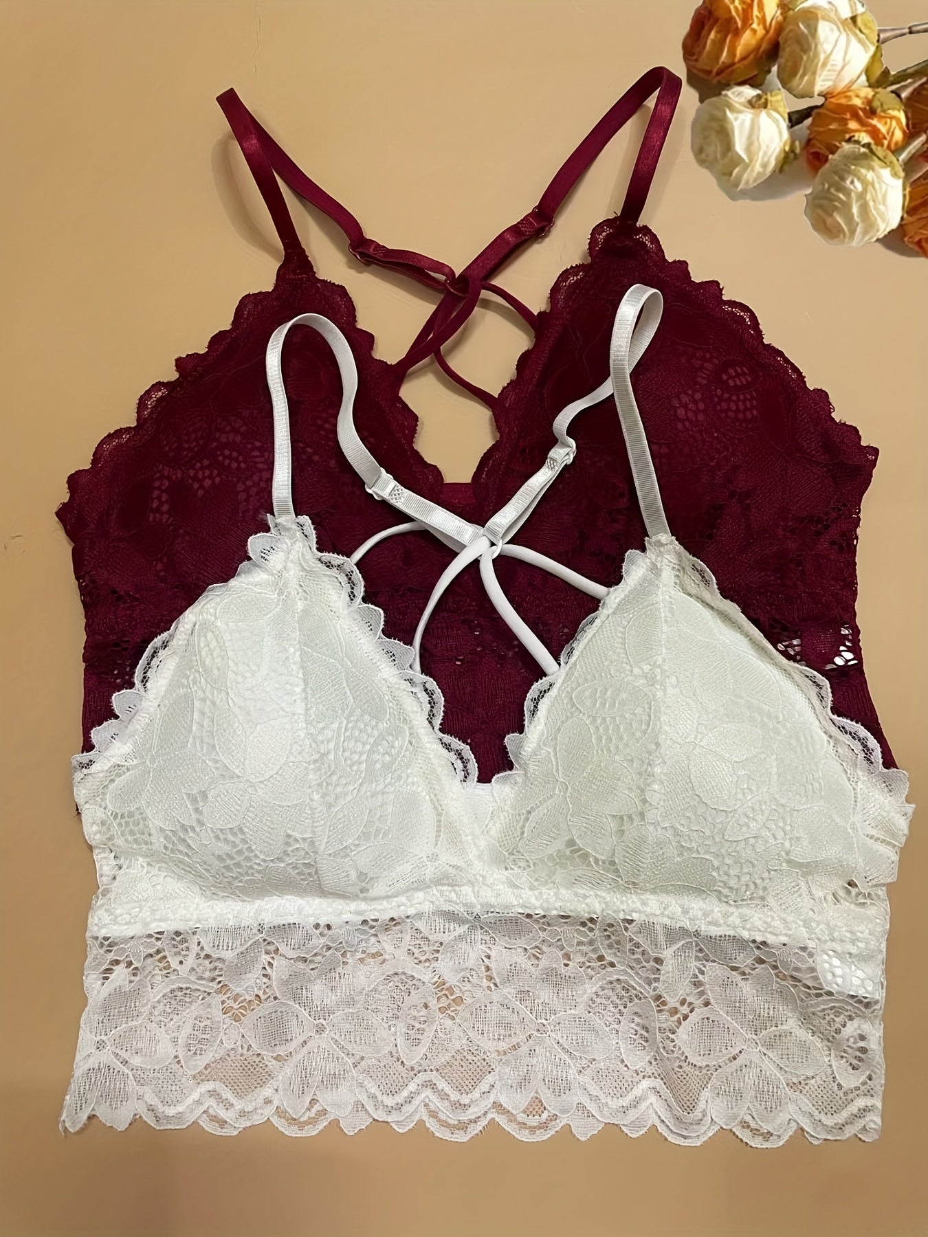 2pcs Lace Bralettes Scallop Trim Everyday Bra Women's Lingerie