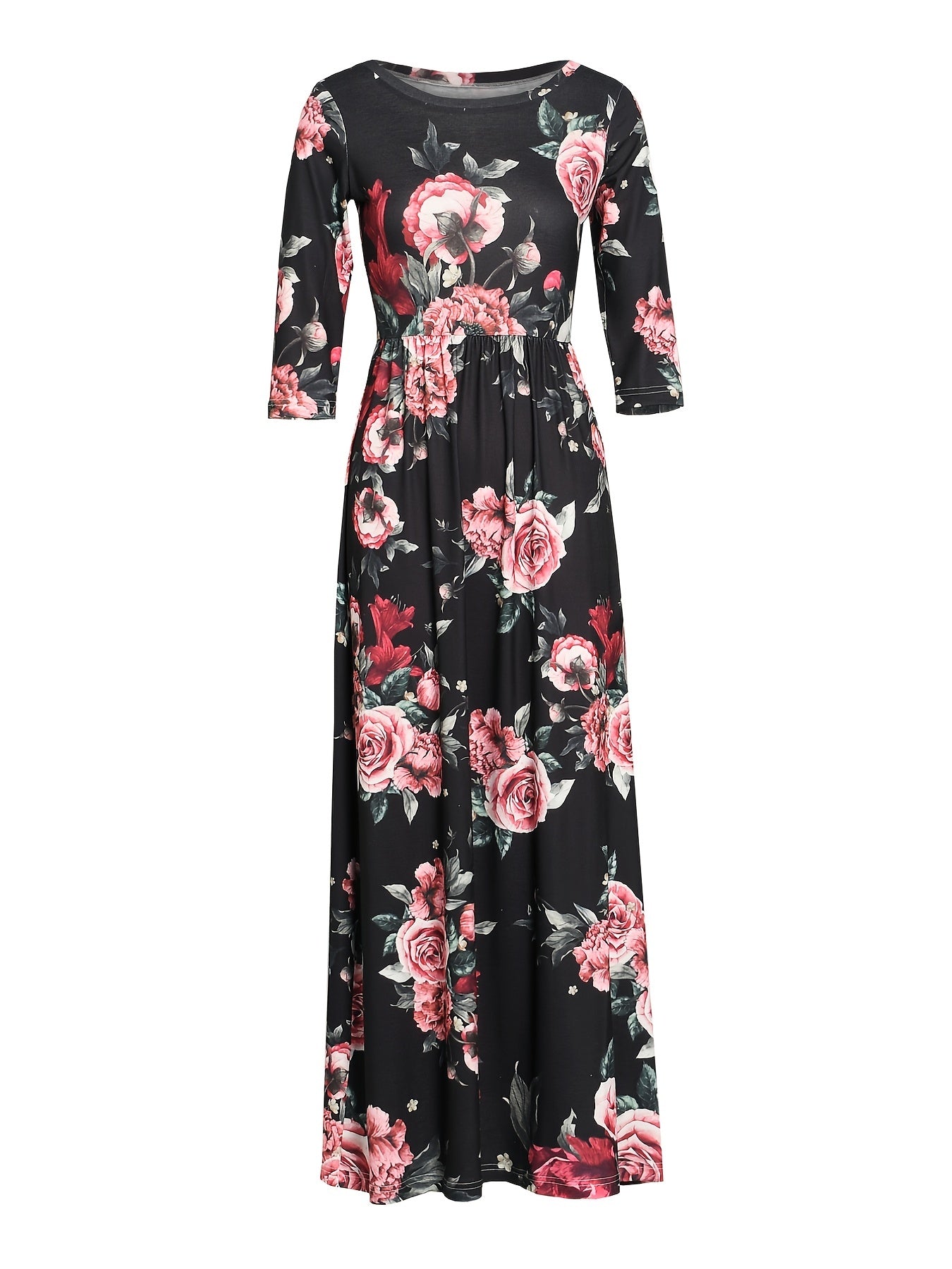 Floral Print Long Sleeve Maxi Dress Plus Size