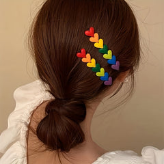 2pcs Rainbow Heart Hair Clip Barrette Side Bangs Accessories