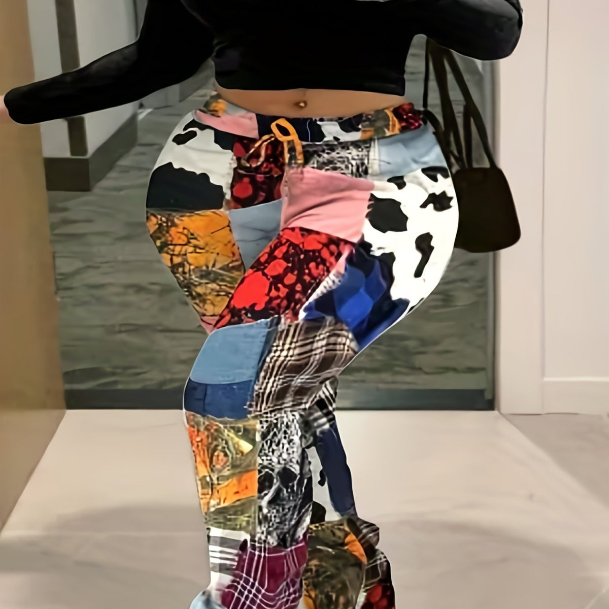  Colorblock Graphic Print Drawstring Pants