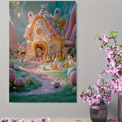 Enchanted Garden Canvas Art Wooden Frame Fairy Tale House Flowers Characters Bir
