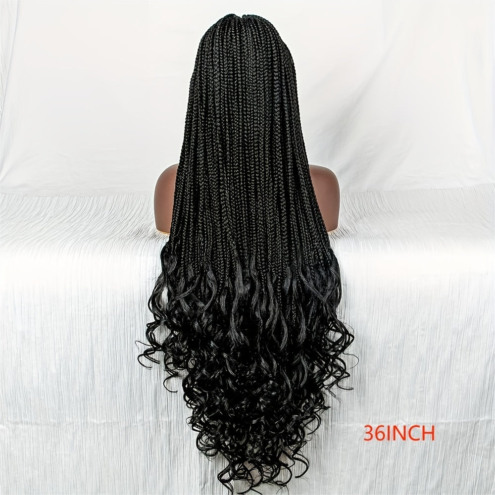 Burgundy Ombre Lace Front Braided Wig with Curly Ends