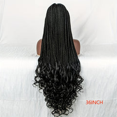 Burgundy Ombre Lace Front Braided Wig with Curly Ends