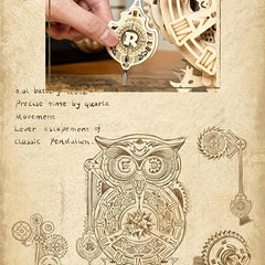 Owl Clock Mechanical Gears 3D Wooden Puzzle LK503