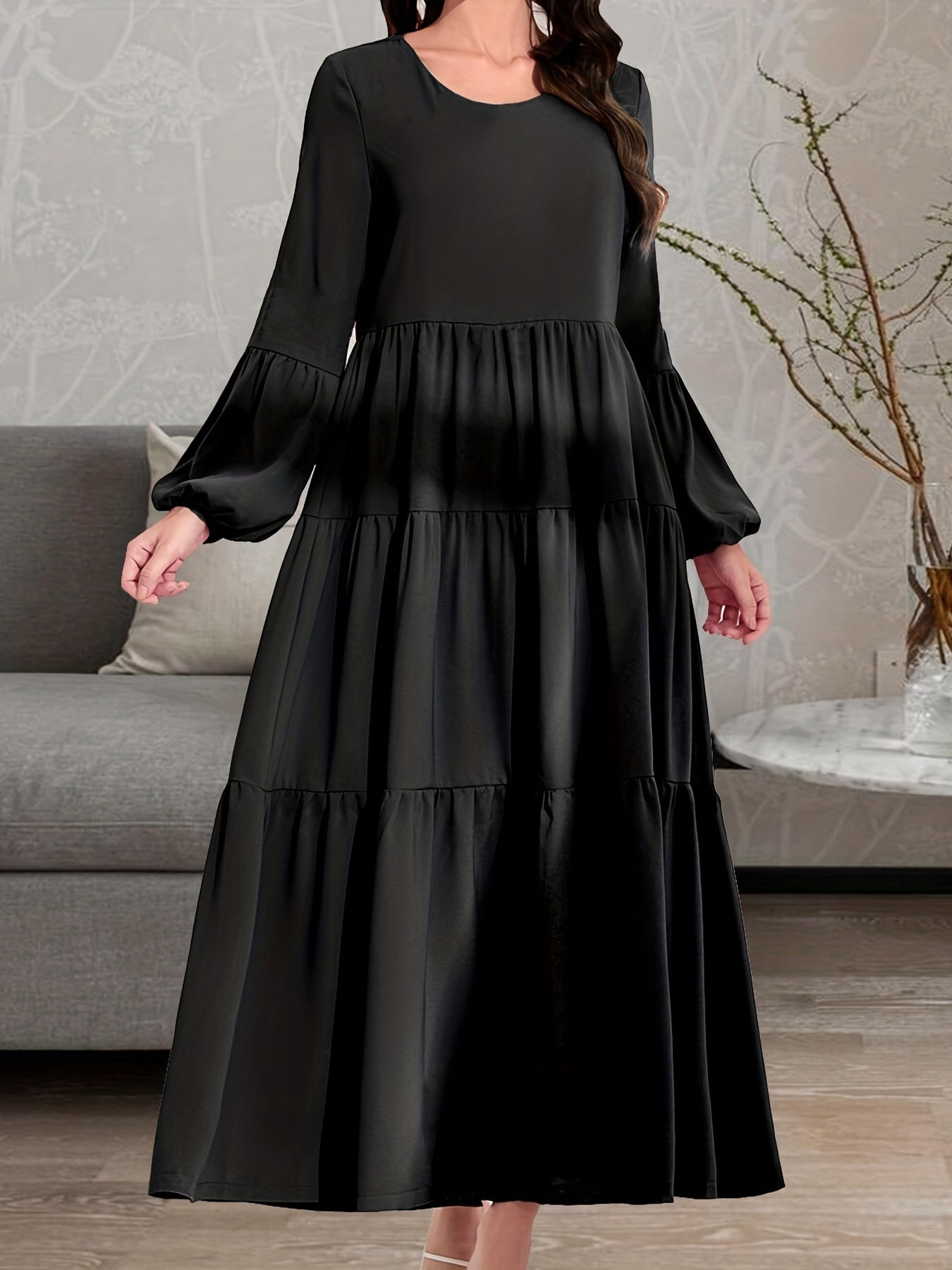 Ruched Lantern Sleeve Maxi Dress Women's Clothing