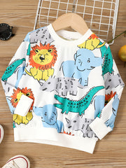 Lion Print Boys Pullover Sweatshirt Long Sleeve Crew Neck Tops