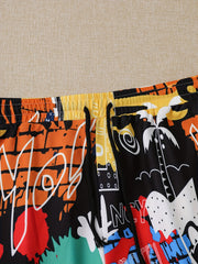  Pop Art Print Joggers Elastic Waist Medium Stretch