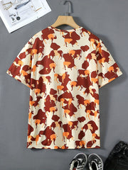Men's Cattle Print Crew Neck T-Shirt - Summer Short Sleeve Tee