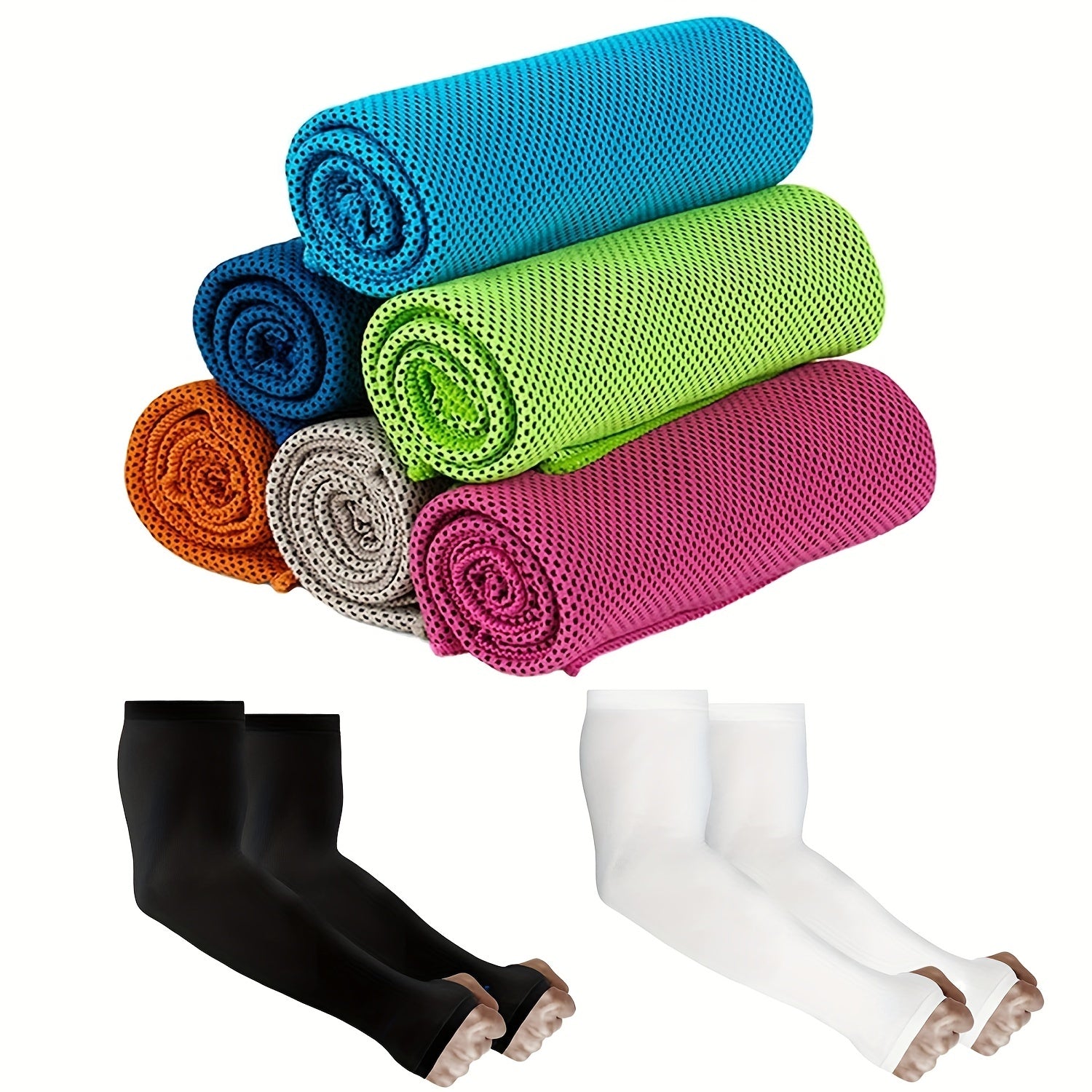 Cooling Towel Neck Wrap Instant Relief with 2 Pairs of Ice Silk Sleeves