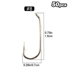 50pcs Fly Fishing Hooks with Straight Handle Barbs 8-22 for Dry Flies