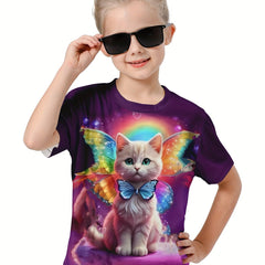 3D Rainbow Cat With Wings Print T shirt for Summer Sports