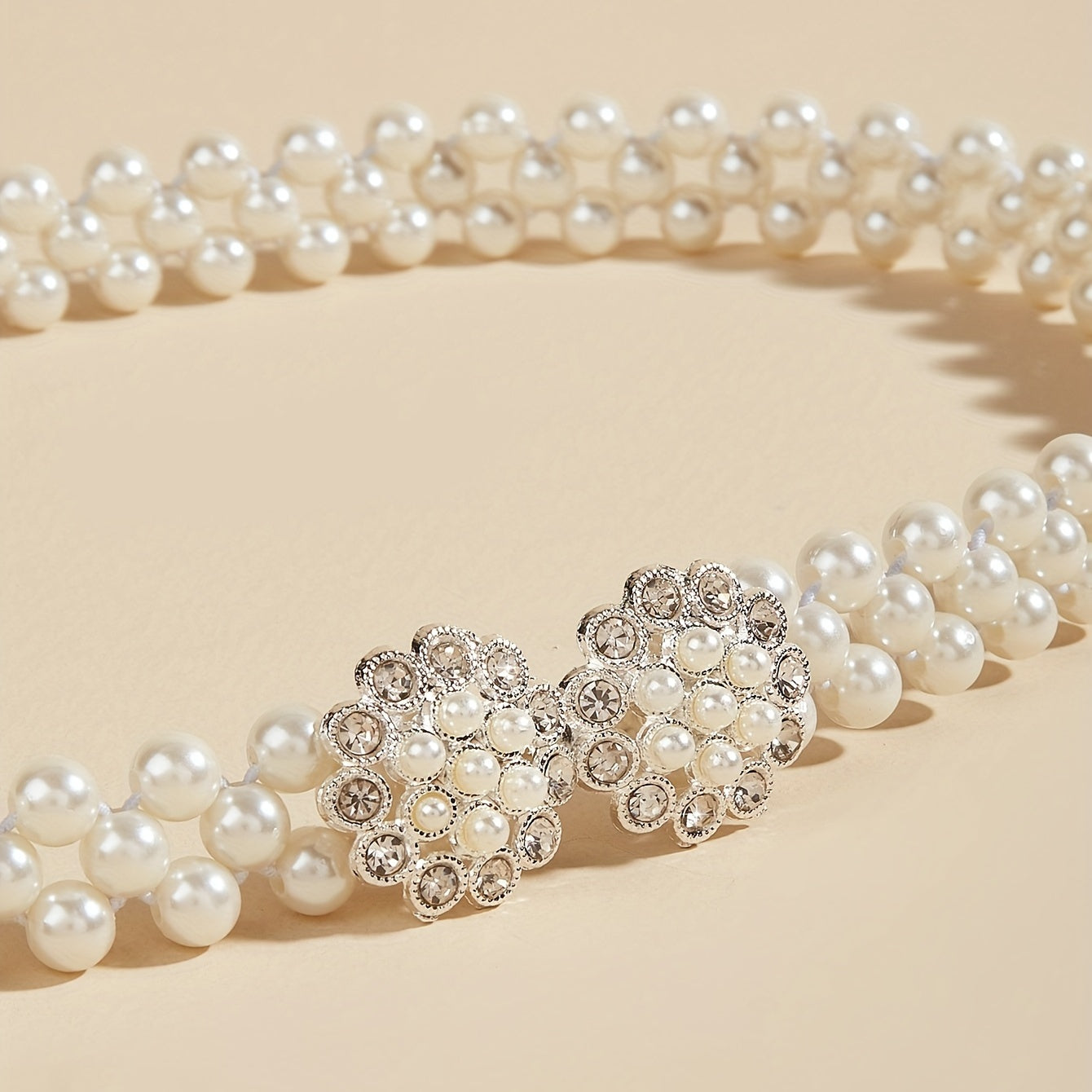 Faux Pearl Waist Chain Elastic Belt Snowflake Buckle Girdle