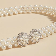 Faux Pearl Waist Chain Elastic Belt Snowflake Buckle Girdle