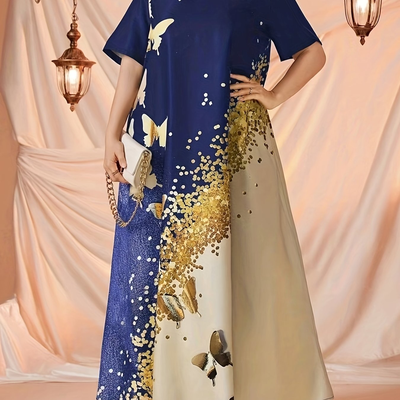  Glitter Butterfly Print Maxi Dress