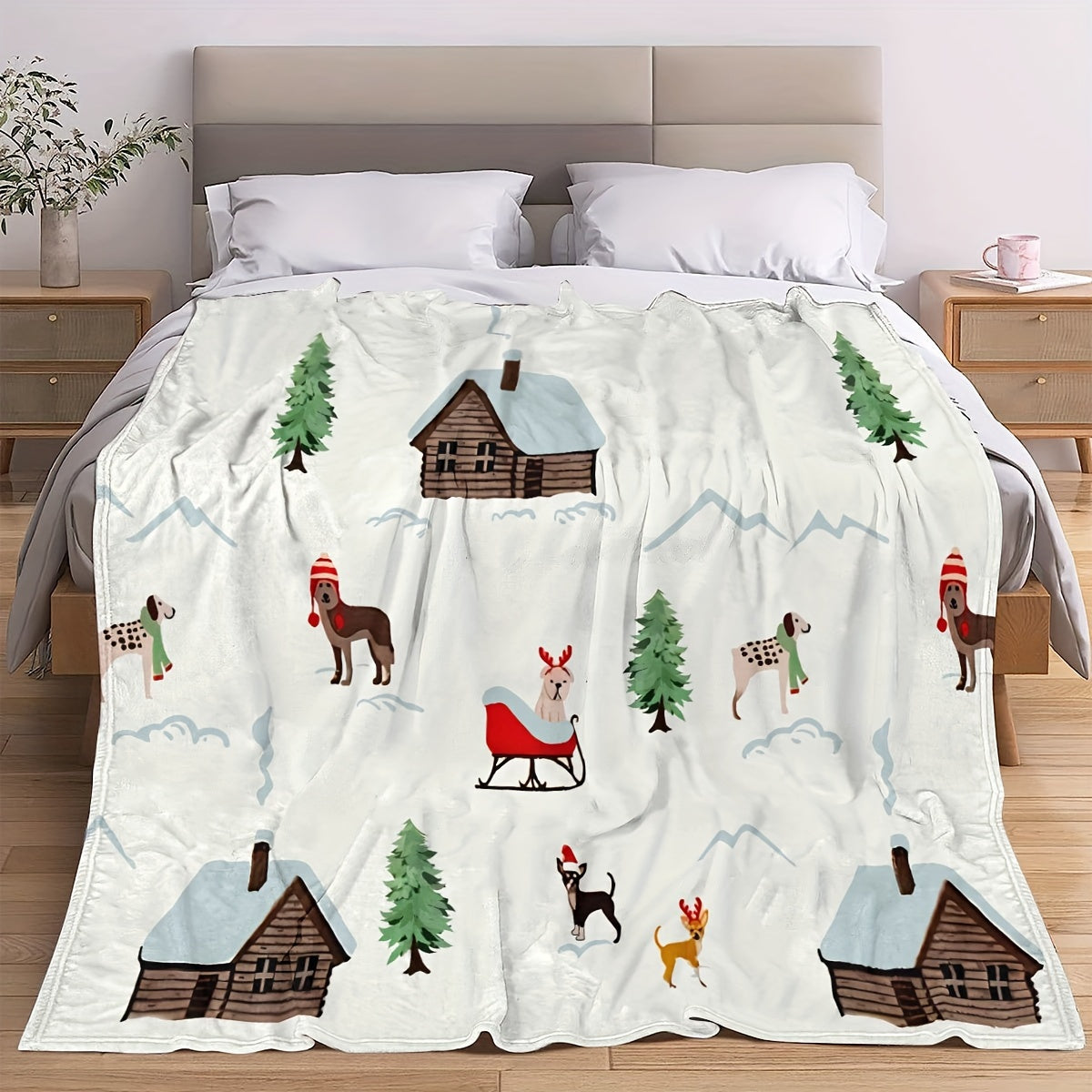 Christmas Snow Pattern Soft Throw Blanket for Sofa and Bed