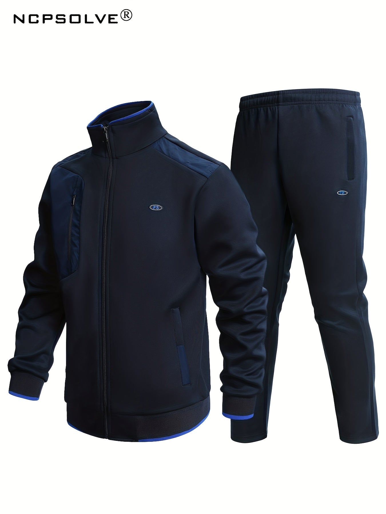 Men's Sports Suit Stand Collar Jacket & Elastic Waist Pants
