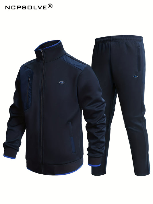 Men's Sports Suit Stand Collar Jacket & Elastic Waist Pants