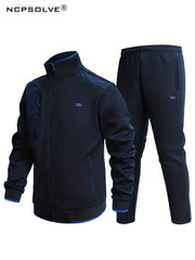 Men's Sports Suit Stand Collar Jacket & Elastic Waist Pants