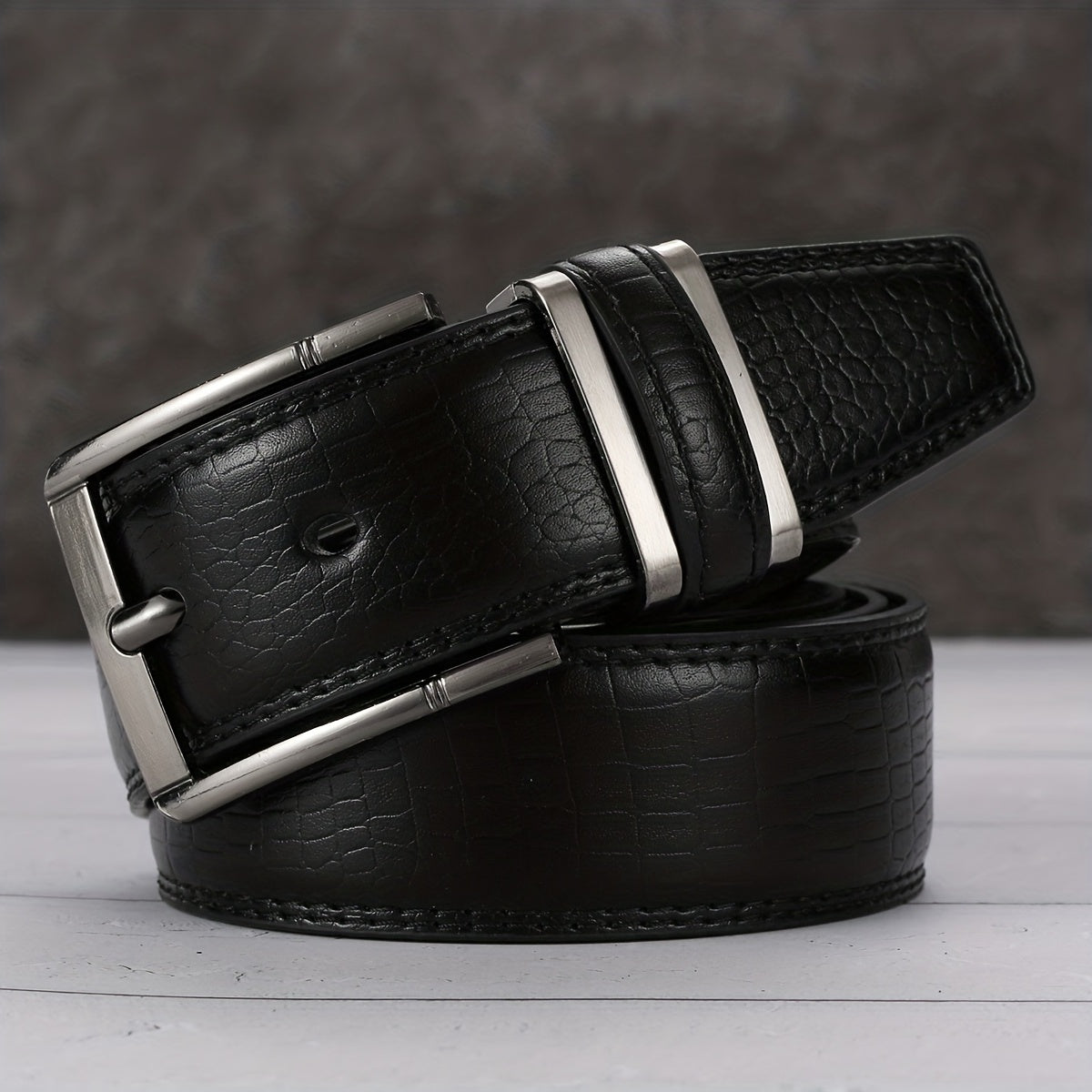 Men's Lizard Pattern Double Circle PU Leather Belt