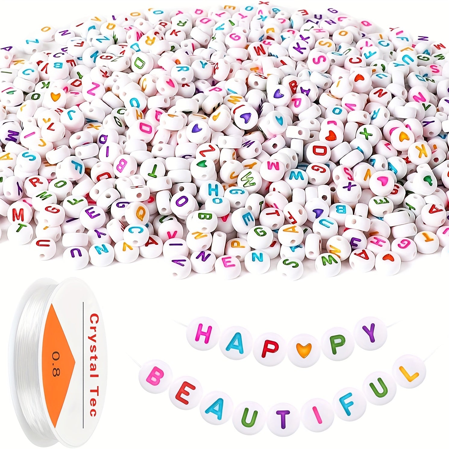 1000Pcs 4 7mm Acrylic Letter Beads & Elastic String DIY Jewelry Making
